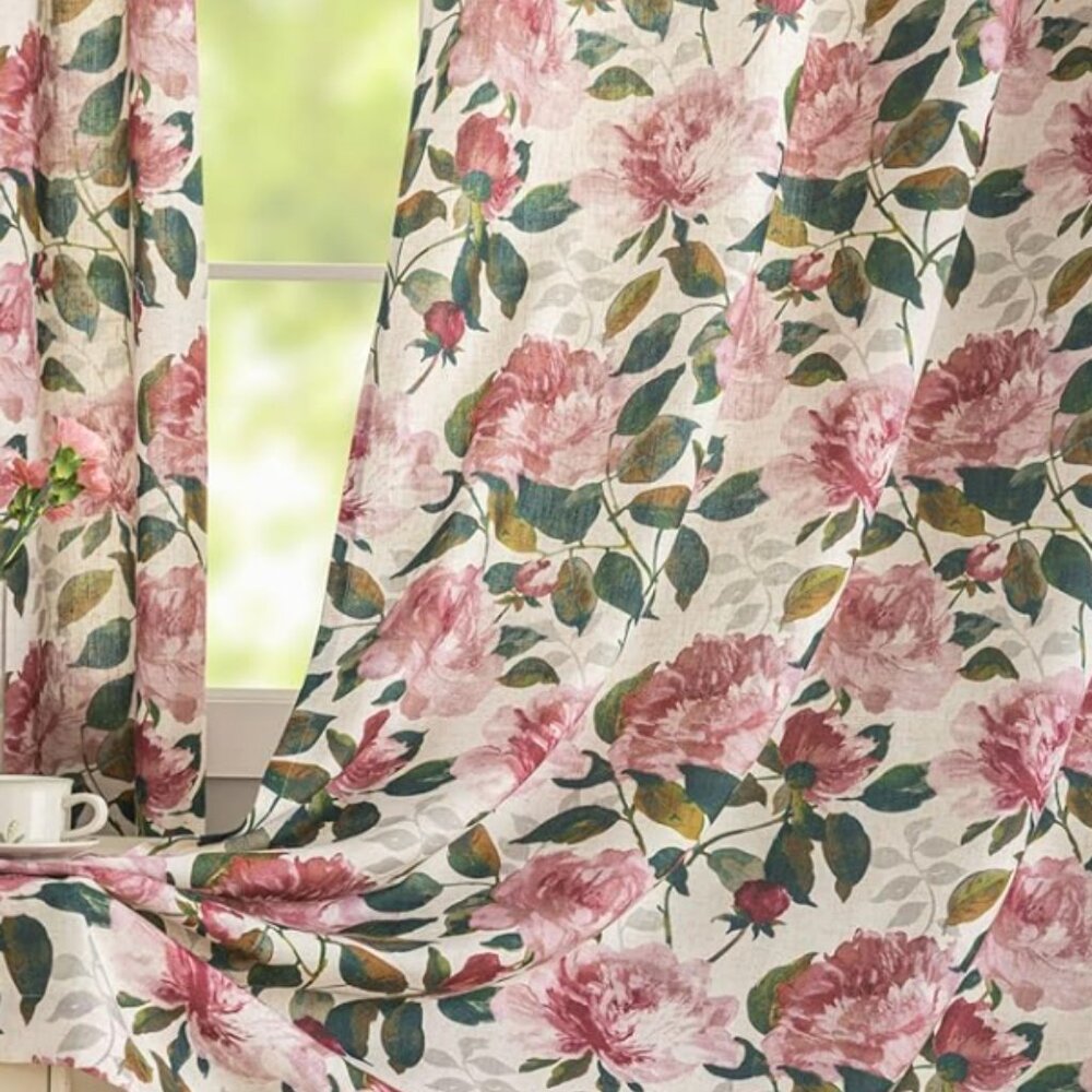 Roses Pink Vintage Floral Curtains